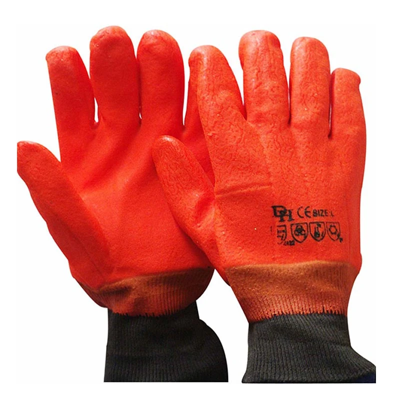 Orange PVC Freezer glove knit wrist, Hiviz